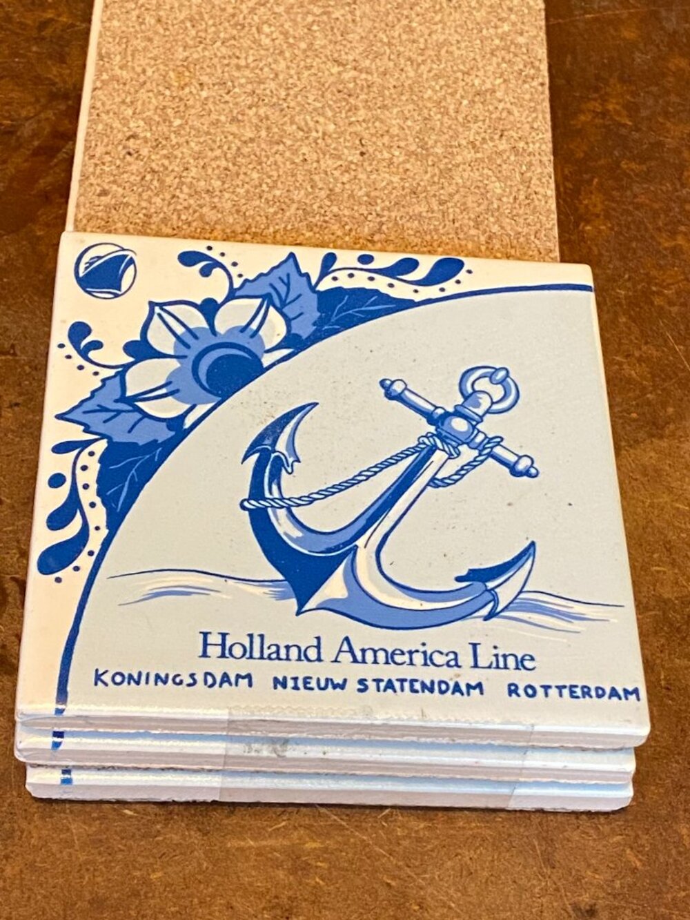 4 Holland America Line Delftware Tiles Coasters Anchor Rotterdam Koningsdam